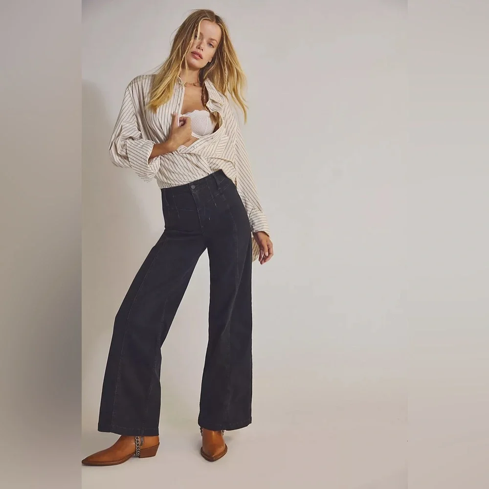 We The Free Free People Libre Wide Leg Jeans High Rise Denim Size 27 Bohemiam - Picture 1 of 8